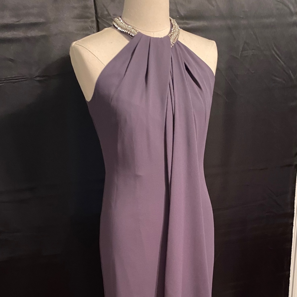 Grey Jewel Halter Neck Evening Gown